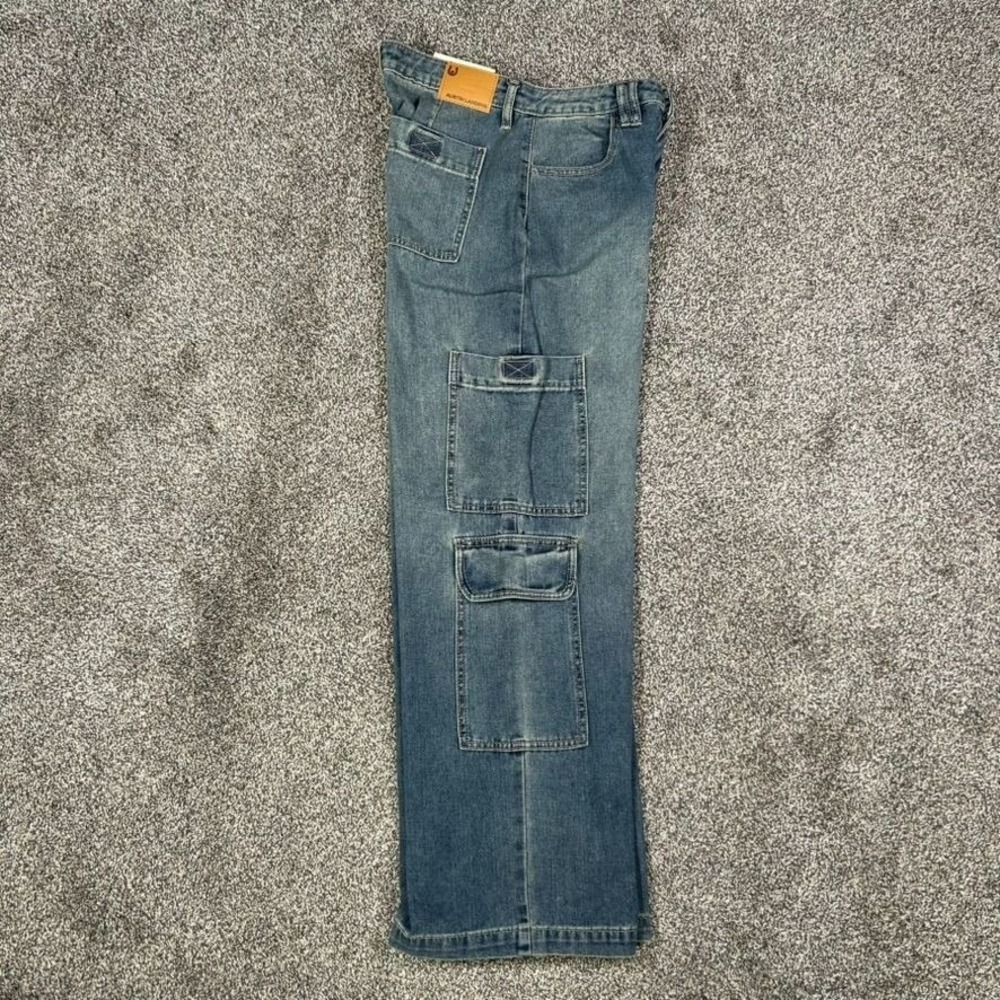 NEW Austin Landing Mid-rise Wide Leg Baggy Jeans Womens 5 Denim Cargo Pockets - Picture 3 of 16